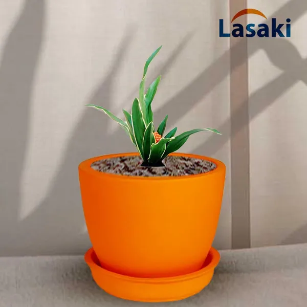 Core_With_Plate_Lily_Ceramic_Pots_For_Indoor_Plants,Planters,Flower,Gamla,Outdoor(Pot-D-9.5_X_H-8.5Cm,Plate-D-9.5_Xh-1.5_Cm)