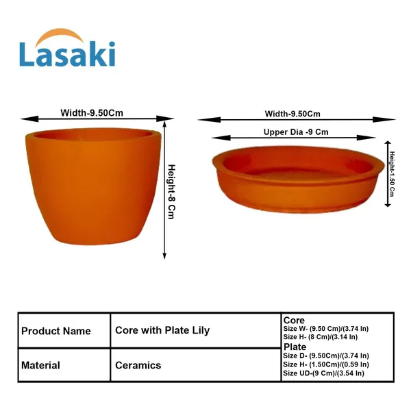 Core_With_Plate_Lily_Ceramic_Pots_For_Indoor_Plants,Planters,Flower,Gamla,Outdoor(Pot-D-9.5_X_H-8.5Cm,Plate-D-9.5_Xh-1.5_Cm)
