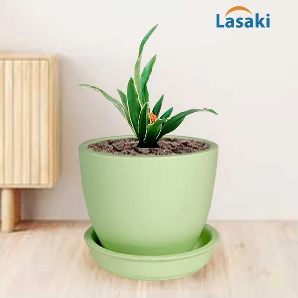 Core_With_Plate_Mint_Ceramic_Pots_For_Indoor_Plants,Planters,Flower,Gamla,Outdoor(Pot-D-9.5_X_H-8.5Cm,Plate-D-9.5_Xh-1.5_Cm)