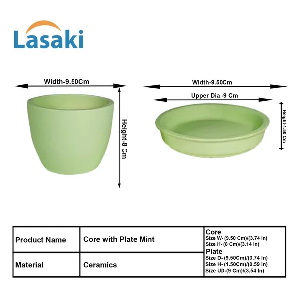 Core_With_Plate_Mint_Ceramic_Pots_For_Indoor_Plants,Planters,Flower,Gamla,Outdoor(Pot-D-9.5_X_H-8.5Cm,Plate-D-9.5_Xh-1.5_Cm)