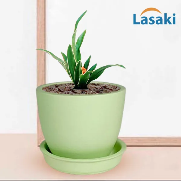 Core_With_Plate_Mint_Ceramic_Pots_For_Indoor_Plants,Planters,Flower,Gamla,Outdoor(Pot-D-9.5_X_H-8.5Cm,Plate-D-9.5_Xh-1.5_Cm)