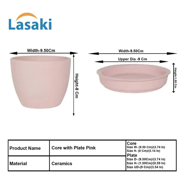 Core_With_Plate_Pink_Ceramic_Pots_For_Indoor_Plants,Planters,Flower,Gamla,Outdoor(Pot-D-9.5_X_H-8.5Cm,Plate-D-9.5_Xh-1.5_Cm)