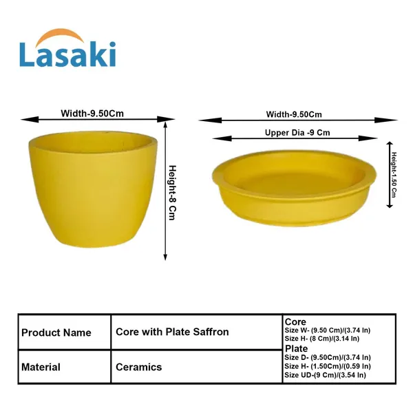 Core_With_Plate_Saffron_Ceramic_Pots_For_Indoor_Plants,Planters,Flower,Gamla,Outdoor(Pot-D-9.5_X_H-8.5Cm,Plate-D-9.5_Xh-1.5_Cm)
