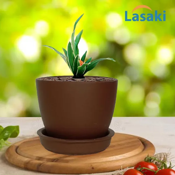 Core_With_Plate_Truffle_Ceramic_Pots_For_Indoor_Plants,Planters,Flower,Gamla,Outdoor(Pot-D-9.5_X_H-8.5Cm,Plate-D-9.5_Xh-1.5_Cm)