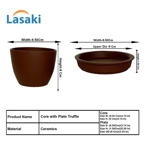 Core_With_Plate_Truffle_Ceramic_Pots_For_Indoor_Plants,Planters,Flower,Gamla,Outdoor(Pot-D-9.5_X_H-8.5Cm,Plate-D-9.5_Xh-1.5_Cm)