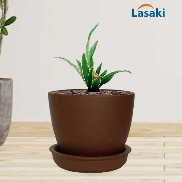 Core_With_Plate_Truffle_Ceramic_Pots_For_Indoor_Plants,Planters,Flower,Gamla,Outdoor(Pot-D-9.5_X_H-8.5Cm,Plate-D-9.5_Xh-1.5_Cm)