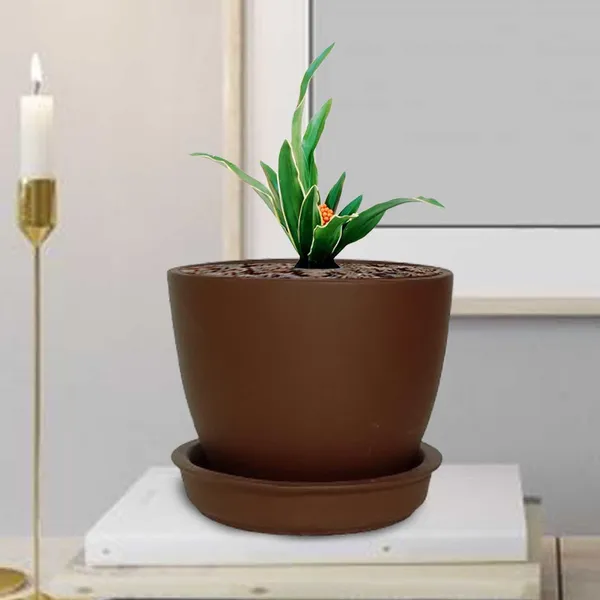 Core_With_Plate_Truffle_Ceramic_Pots_For_Indoor_Plants,Planters,Flower,Gamla,Outdoor(Pot-D-9.5_X_H-8.5Cm,Plate-D-9.5_Xh-1.5_Cm)