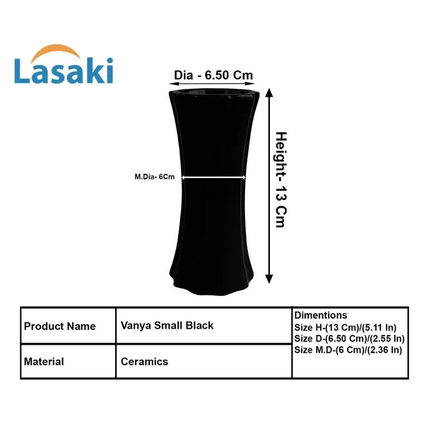 Vanya_Small_Vase_Black_Ceramic_Flower_Vase_For_Living_Room,_Bedroom,_Dining_Table,_Home_Decoration,_Artificial_Flowers|D-_6.5_X_H_-_13_Cm|
