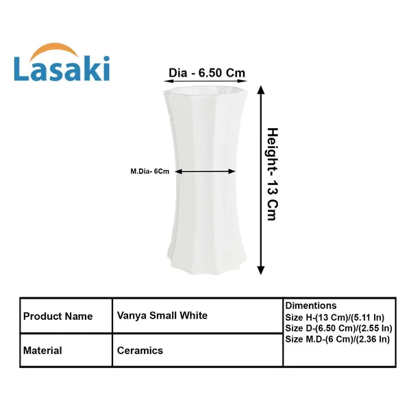 Vanya_Small_Vase_White_Ceramic_Flower_Vase_For_Living_Room,_Bedroom,_Dining_Table,_Home_Decoration,_Artificial_Flowers|D-_6.5_X_H_-_13_Cm|