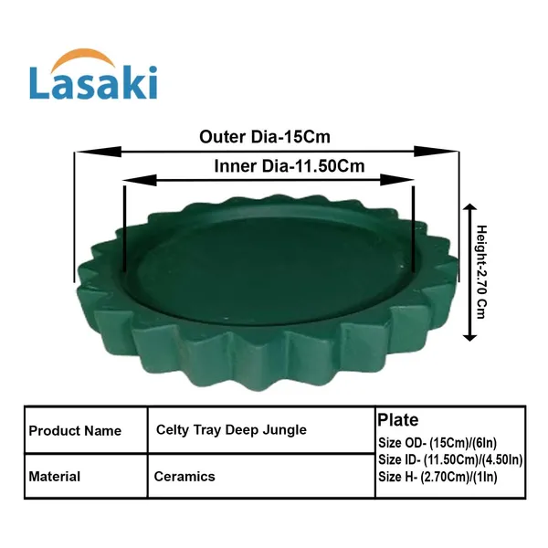 Celty_Tray_Deep_Jungle_Set_Of_2_|_Round_Ceramic_(Plates/Saucers)_For_Pots,_Planters,_Flowers,_Succulents_|_Decorative_Garden_Accessories_|_(H_-_2.5_X_D_-_14.5_Cm)