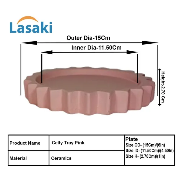 Celty_Tray_Pink_Set_Of_2_|_Round_Ceramic_(Plates/Saucers)_For_Pots,_Planters,_Flowers,_Succulents_|_Decorative_Garden_Accessories_|_(H_-_2.5_X_D_-_14.5_Cm)