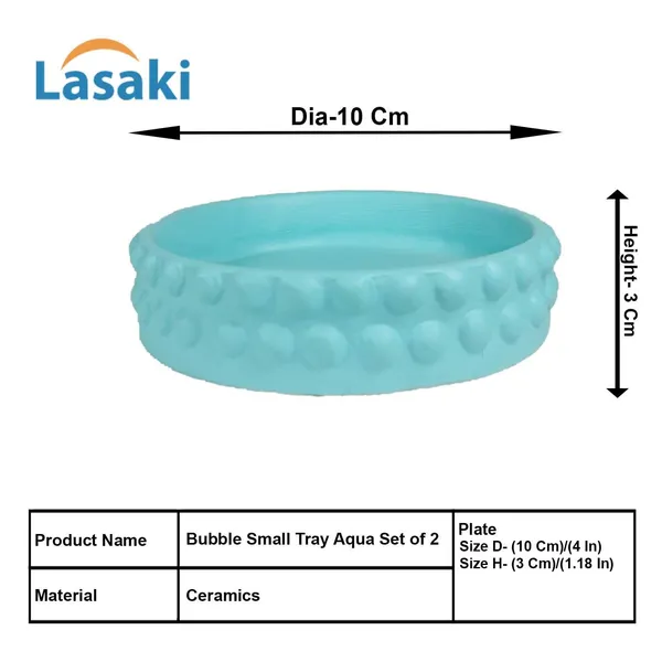 Bubble_Small_Tray_Aqua_Set_Of_2_|_Round_Ceramic_(Plates/Saucers)_For_Pots,_Planters,_Flowers,_Succulents_|_Decorative_Garden_Accessories_|_(H_-_3_X_D_-_10.5_Cm)