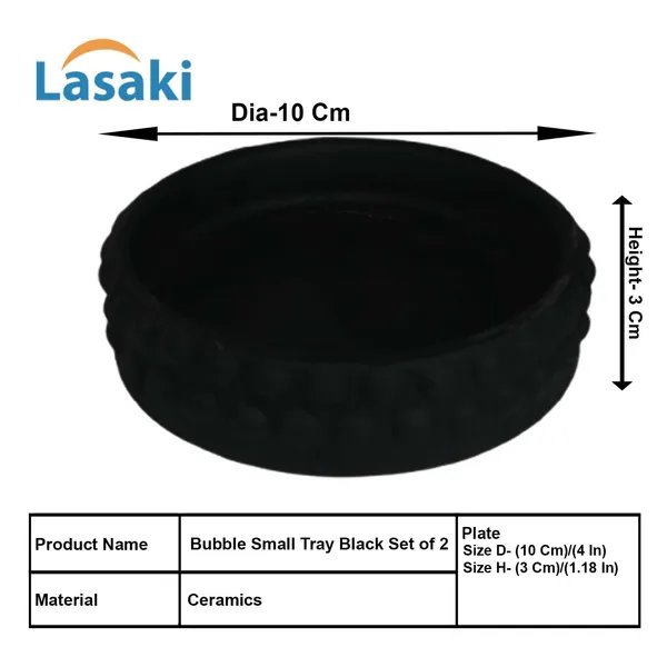 Bubble_Small_Tray_Black_Set_Of_2_|_Round_Ceramic_(Plates/Saucers)_For_Pots,_Planters,_Flowers,_Succulents_|_Decorative_Garden_Accessories_|_(H_-_3_X_D_-_10.5_Cm)