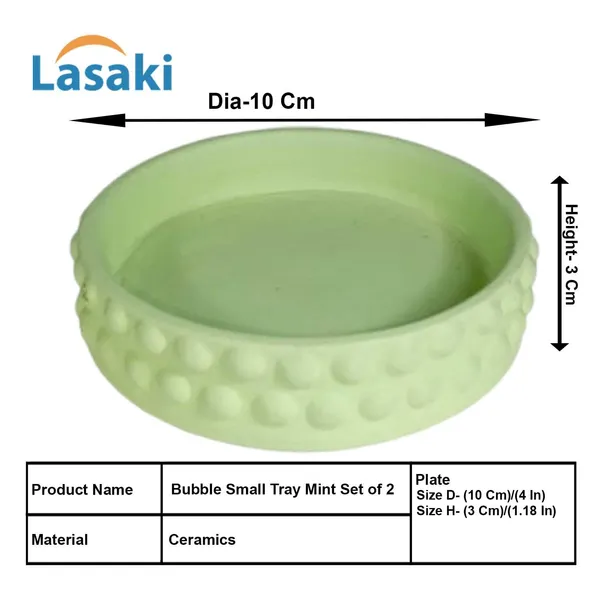 Bubble_Small_Tray_Mint_Set_Of_2_|_Round_Ceramic_(Plates/Saucers)_For_Pots,_Planters,_Flowers,_Succulents_|_Decorative_Garden_Accessories_|_(H_-_3_X_D_-_10.5_Cm)