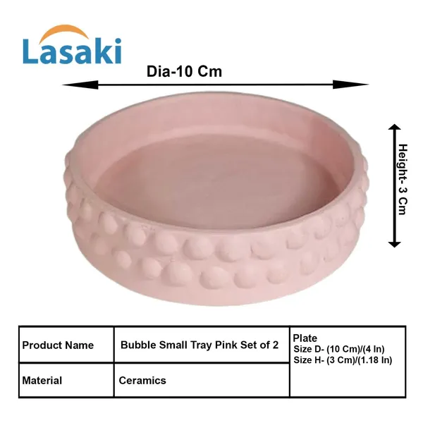 Bubble_Small_Tray_Pink_Set_Of_2_|_Round_Ceramic_(Plates/Saucers)_For_Pots,_Planters,_Flowers,_Succulents_|_Decorative_Garden_Accessories_|_(H_-_3_X_D_-_10.5_Cm)