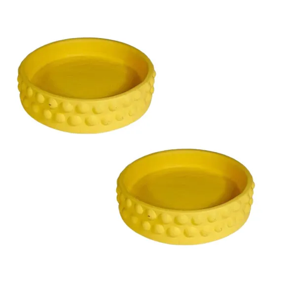 Bubble_Small_Tray_Saffron_Set_Of_2_|_Round_Ceramic_(Plates/Saucers)_For_Pots,_Planters,_Flowers,_Succulents_|_Decorative_Garden_Accessories_|_(H_-_3_X_D_-_10.5_Cm)
