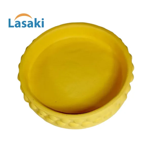 Bubble_Small_Tray_Saffron_Set_Of_2_|_Round_Ceramic_(Plates/Saucers)_For_Pots,_Planters,_Flowers,_Succulents_|_Decorative_Garden_Accessories_|_(H_-_3_X_D_-_10.5_Cm)