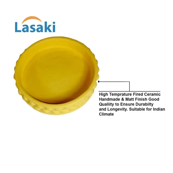 Bubble_Small_Tray_Saffron_Set_Of_2_|_Round_Ceramic_(Plates/Saucers)_For_Pots,_Planters,_Flowers,_Succulents_|_Decorative_Garden_Accessories_|_(H_-_3_X_D_-_10.5_Cm)