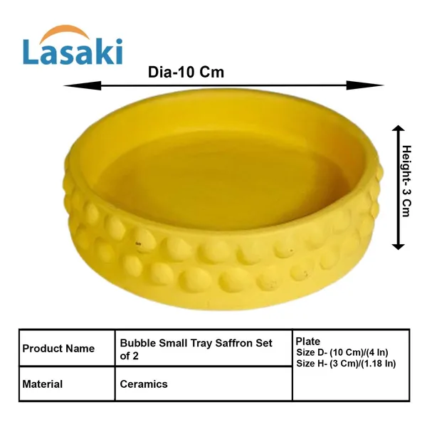 Bubble_Small_Tray_Saffron_Set_Of_2_|_Round_Ceramic_(Plates/Saucers)_For_Pots,_Planters,_Flowers,_Succulents_|_Decorative_Garden_Accessories_|_(H_-_3_X_D_-_10.5_Cm)