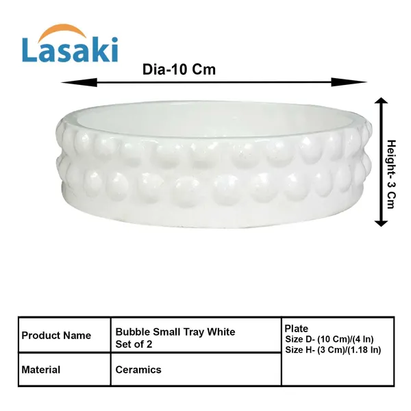 Bubble_Small_Tray_White_Set_Of_2_|_Round_Ceramic_(Plates/Saucers)_For_Pots,_Planters,_Flowers,_Succulents_|_Decorative_Garden_Accessories_|_(H_-_3_X_D_-_10.5_Cm)