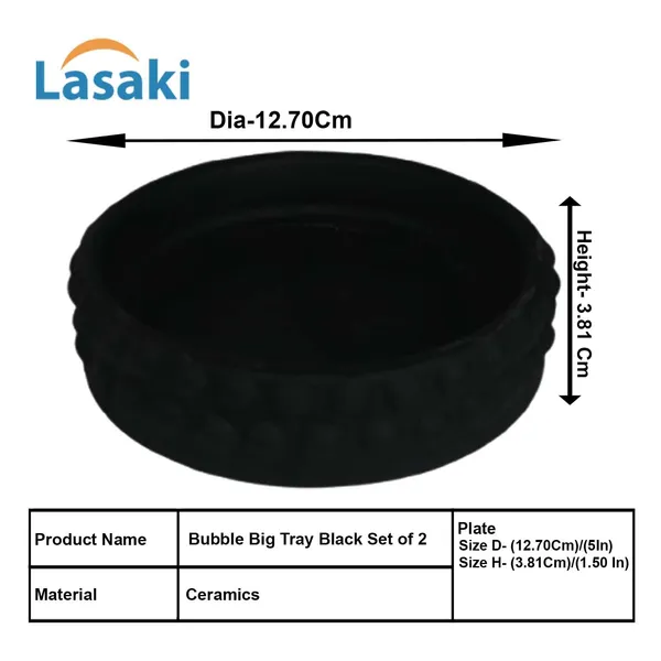 Bubble_Big_Tray_Black_Set_Of_2_|_Round_Ceramic_(Plates/Saucers)_For_Pots,_Planters,_Flowers,_Succulents_|_Decorative_Garden_Accessories_|_(H_-_3_X_D_-_13_Cm)