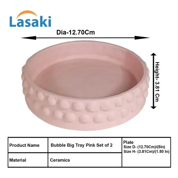 Bubble_Big_Tray_Pink_Set_Of_2_|_Round_Ceramic_(Plates/Saucers)_For_Pots,_Planters,_Flowers,_Succulents_|_Decorative_Garden_Accessories_|_(H_-_3_X_D_-_13_Cm)