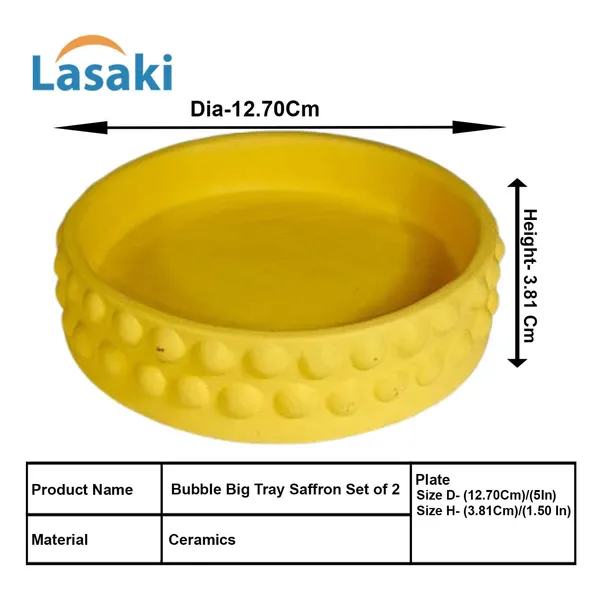 Bubble_Big_Tray_Saffron_Set_Of_2_|_Round_Ceramic_(Plates/Saucers)_For_Pots,_Planters,_Flowers,_Succulents_|_Decorative_Garden_Accessories_|_(H_-_3_X_D_-_13_Cm)