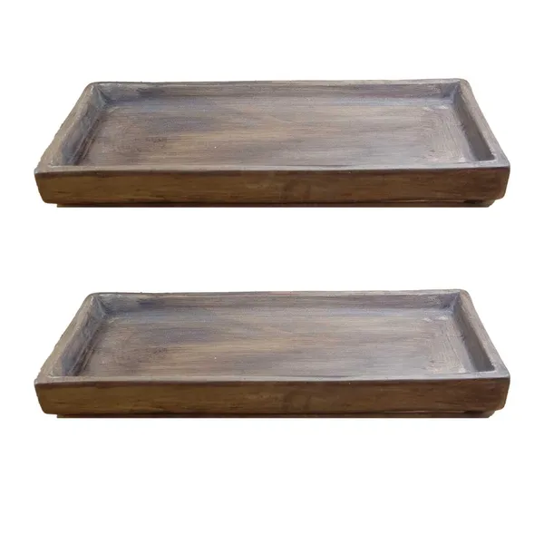 Slato_Tray_Antique_Set_Of_2_|_Rectangle_Ceramic(Plates/Saucers)_For_Pots,Planters,Flowers,Succulents|Decorative_Garden_Accessories|(L_-_23.5_X_W_-_11.5_X_H_-_2.5_Cm)