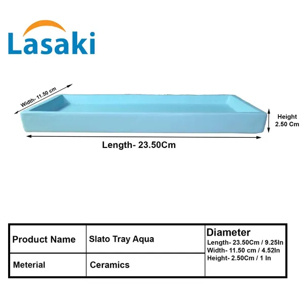 Slato_Tray_Aqua_Set_Of_2_|_Rectangle_Ceramic(Plates/Saucers)_For_Pots,Planters,Flowers,Succulents|Decorative_Garden_Accessories|(L_-_23.5_X_W_-_11.5_X_H_-_2.5_Cm)