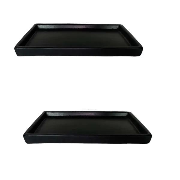 Slato_Tray_Black_Set_Of_2_|_Rectangle_Ceramic(Plates/Saucers)_For_Pots,Planters,Flowers,Succulents|Decorative_Garden_Accessories|(L_-_23.5_X_W_-_11.5_X_H_-_2.5_Cm)