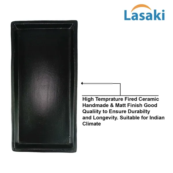 Slato_Tray_Black_Set_Of_2_|_Rectangle_Ceramic(Plates/Saucers)_For_Pots,Planters,Flowers,Succulents|Decorative_Garden_Accessories|(L_-_23.5_X_W_-_11.5_X_H_-_2.5_Cm)