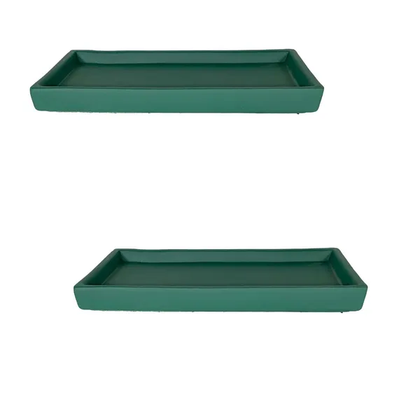 Slato_Tray_Deep_Jungle_Set_Of_2_|_Rectangle_Ceramic(Plates/Saucers)_For_Pots,Planters,Flowers,Succulents|Decorative_Garden_Accessories|(L_-_23.5_X_W_-_11.5_X_H_-_2.5_Cm)