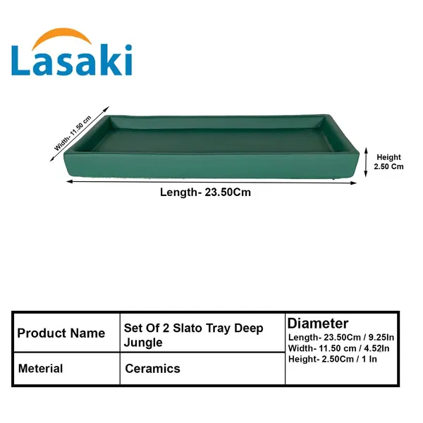 Slato_Tray_Deep_Jungle_Set_Of_2_|_Rectangle_Ceramic(Plates/Saucers)_For_Pots,Planters,Flowers,Succulents|Decorative_Garden_Accessories|(L_-_23.5_X_W_-_11.5_X_H_-_2.5_Cm)