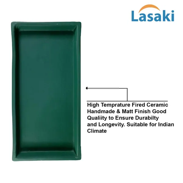 Slato_Tray_Deep_Jungle_Set_Of_2_|_Rectangle_Ceramic(Plates/Saucers)_For_Pots,Planters,Flowers,Succulents|Decorative_Garden_Accessories|(L_-_23.5_X_W_-_11.5_X_H_-_2.5_Cm)