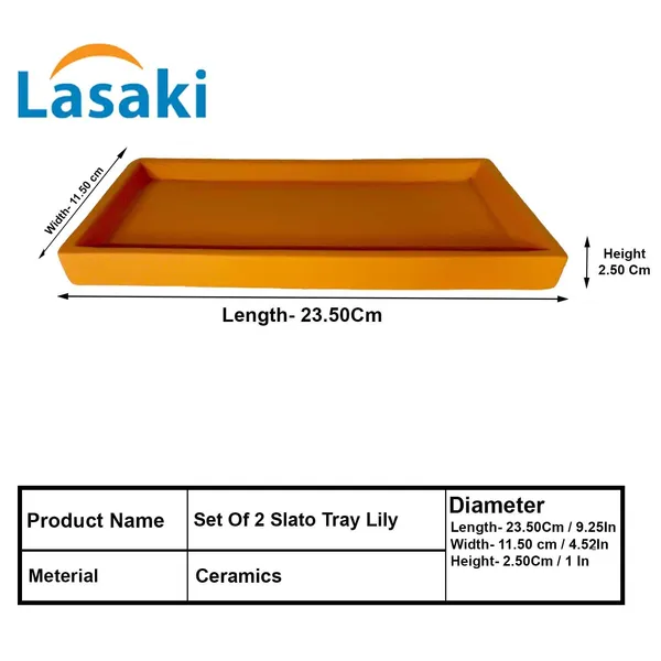Slato_Tray_Lily_Set_Of_2_|_Rectangle_Ceramic(Plates/Saucers)_For_Pots,Planters,Flowers,Succulents|Decorative_Garden_Accessories|(L_-_23.5_X_W_-_11.5_X_H_-_2.5_Cm)