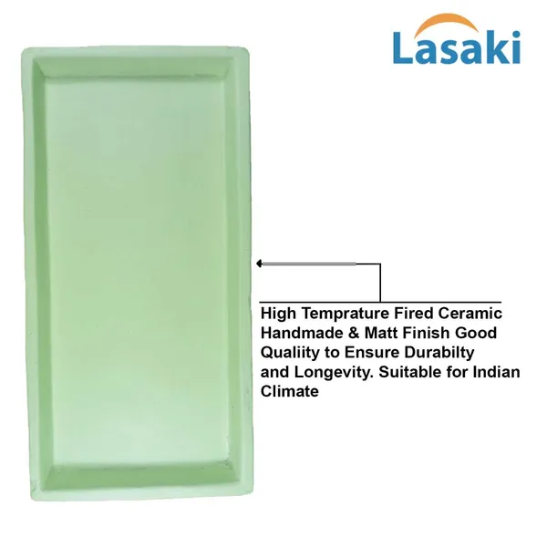 Slato_Tray_Mint_Set_Of_2_|_Rectangle_Ceramic(Plates/Saucers)_For_Pots,Planters,Flowers,Succulents|Decorative_Garden_Accessories|(L_-_23.5_X_W_-_11.5_X_H_-_2.5_Cm)