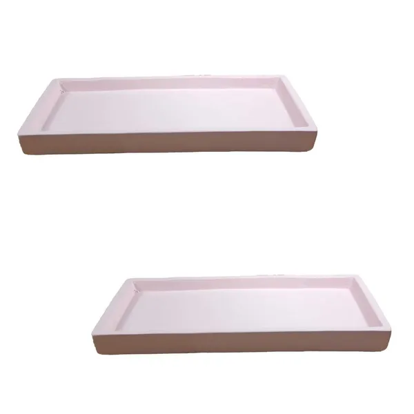 Slato_Tray_Pink_Set_Of_2_|_Rectangle_Ceramic(Plates/Saucers)_For_Pots,Planters,Flowers,Succulents|Decorative_Garden_Accessories|(L_-_23.5_X_W_-_11.5_X_H_-_2.5_Cm)