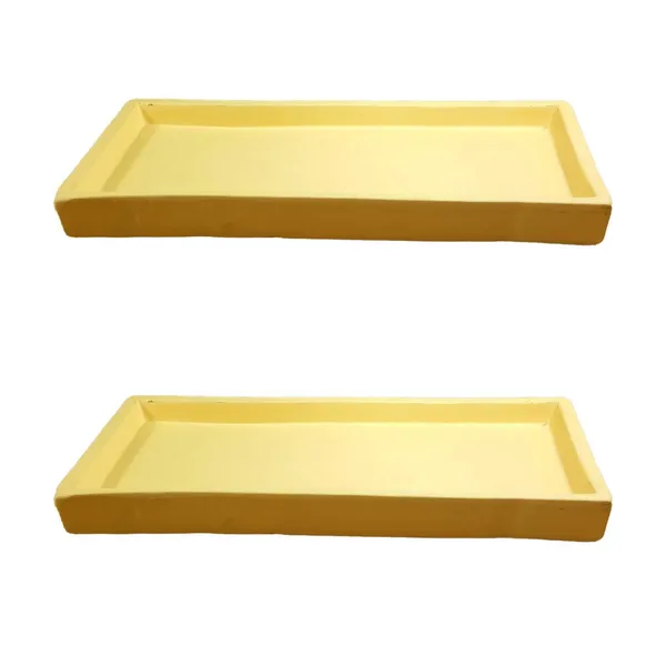 Slato_Tray_Saffron_Set_Of_2_|_Rectangle_Ceramic(Plates/Saucers)_For_Pots,Planters,Flowers,Succulents|Decorative_Garden_Accessories|(L_-_23.5_X_W_-_11.5_X_H_-_2.5_Cm)