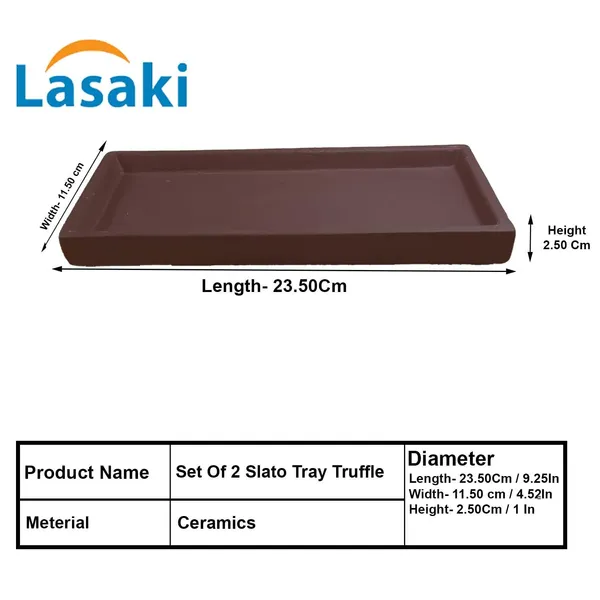 Slato_Tray_Truffle_Set_Of_2_|_Rectangle_Ceramic(Plates/Saucers)_For_Pots,Planters,Flowers,Succulents|Decorative_Garden_Accessories|(L_-_23.5_X_W_-_11.5_X_H_-_2.5_Cm)
