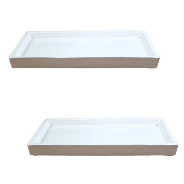 Slato_Tray_White_Set_Of_2_|_Rectangle_Ceramic(Plates/Saucers)_For_Pots,Planters,Flowers,Succulents|Decorative_Garden_Accessories|(L_-_23.5_X_W_-_11.5_X_H_-_2.5_Cm)