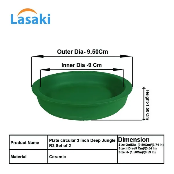 Plate_Circular_3_Inch_Deep_Jungle_R3_Set_Of_2_|_Round_Ceramic(Plates/Saucers)_For_Pots,Planters,Flowers,Succulents|Decorative_Garden_Accessories|(H_-_1.5_X_D_-_9.5_Cm)