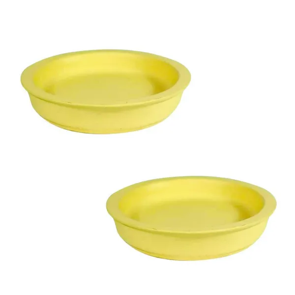 Plate_Circular_3_Inch_Saffron_R3_Set_Of_2_|_Round_Ceramic(Plates/Saucers)_For_Pots,Planters,Flowers,Succulents|Decorative_Garden_Accessories|(H_-_1.5_X_D_-_9.5_Cm)