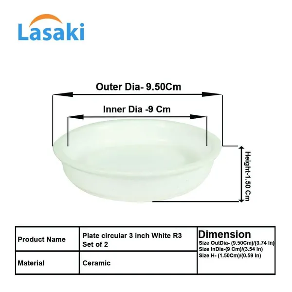 Plate_Circular_3_Inch_White_R3_Set_Of_2_|_Round_Ceramic(Plates/Saucers)_For_Pots,Planters,Flowers,Succulents|Decorative_Garden_Accessories|(H_-_1.5_X_D_-_9.5_Cm)