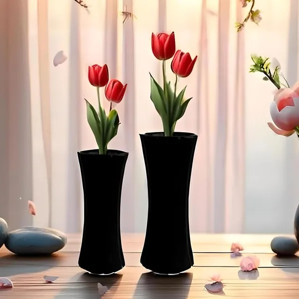 Vanya_Set_Of_2_Vase_Black_Ceramic_Flower_Vase_For_Living_Room,Bedroom,Dining_Table,Home_Decoration,Artificial_Flowers|Big:D-_7_X_H_-_15_Cm,_Small:D-_6.5_X_H_-_13_Cm|