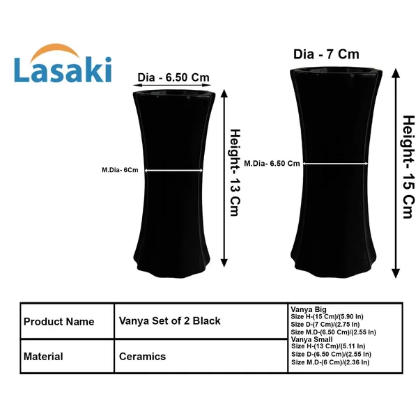 Vanya_Set_Of_2_Vase_Black_Ceramic_Flower_Vase_For_Living_Room,Bedroom,Dining_Table,Home_Decoration,Artificial_Flowers|Big:D-_7_X_H_-_15_Cm,_Small:D-_6.5_X_H_-_13_Cm|