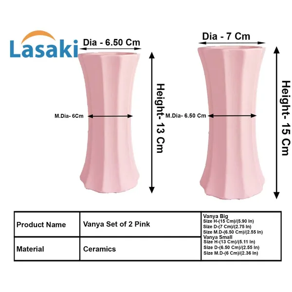 Vanya_Set_Of_2_Vase_Pink_Ceramic_Flower_Vase_For_Living_Room,Bedroom,Dining_Table,Home_Decoration,Artificial_Flowers|Big:D-_7_X_H_-_15_Cm,_Small:D-_6.5_X_H_-_13_Cm|