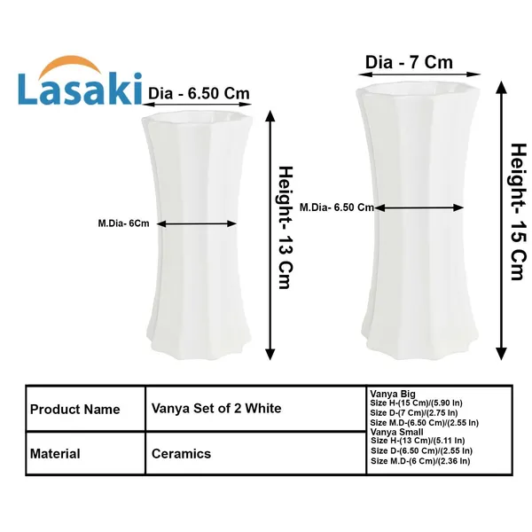 Vanya_Set_Of_2_Vase_White_Ceramic_Flower_Vase_For_Living_Room,Bedroom,Dining_Table,Home_Decoration,Artificial_Flowers|Big:D-_7_X_H_-_15_Cm,_Small:D-_6.5_X_H_-_13_Cm|