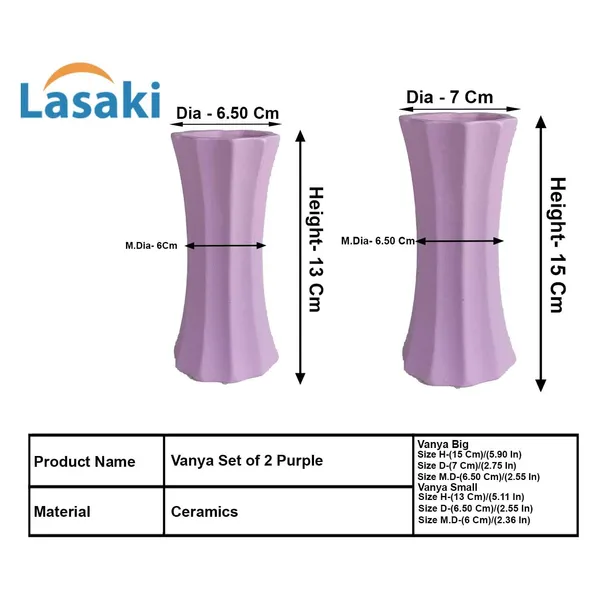 Vanya_Set_Of_2_Vase_Purple_Ceramic_Flower_Vase_For_Living_Room,Bedroom,Dining_Table,Home_Decoration,Artificial_Flowers|Big:D-_7_X_H_-_15_Cm,_Small:D-_6.5_X_H_-_13_Cm|
