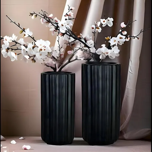 Ayla_Set_Of_2_Vase_Black_Ceramic_Flower_Vase_For_Living_Room,Bedroom,Dining_Table,Home_Decoration,Artificial_Flowers|Big:D-_7_X_H_-_15_Cm,_Small:D-_6.5_X_H_-_13_Cm|