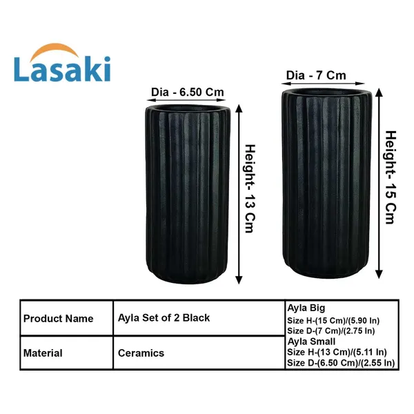 Ayla_Set_Of_2_Vase_Black_Ceramic_Flower_Vase_For_Living_Room,Bedroom,Dining_Table,Home_Decoration,Artificial_Flowers|Big:D-_7_X_H_-_15_Cm,_Small:D-_6.5_X_H_-_13_Cm|